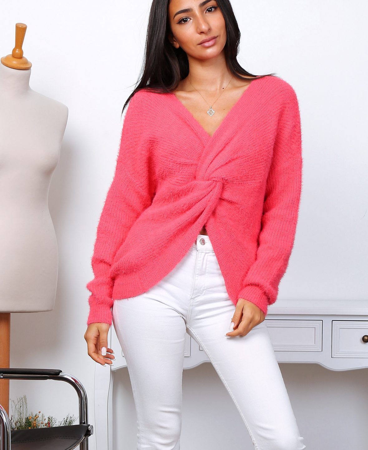 Mico-Shopping-pull réversible rose framboise